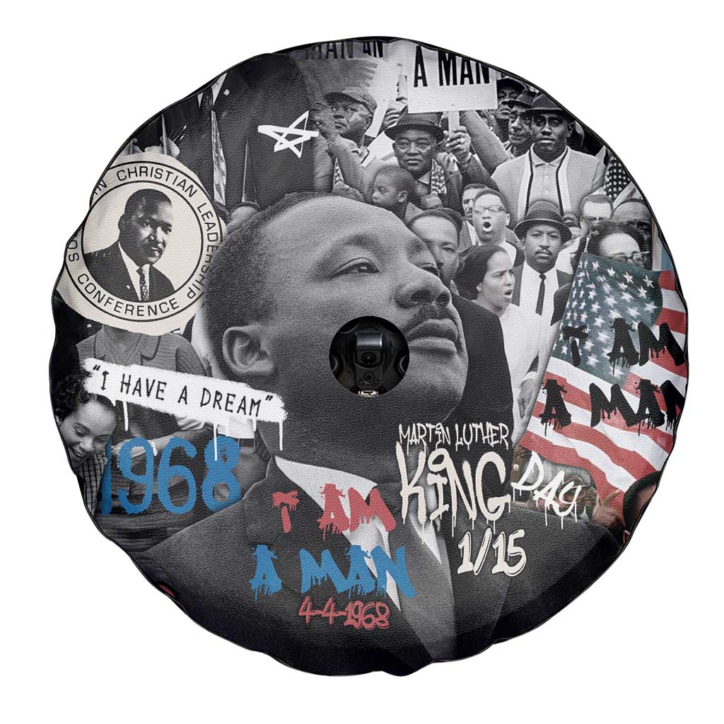 Martin Luther King Day Tribute Spare Tire Cover Civil Rights Collage and Classic American Street Graffiti Colors TS04