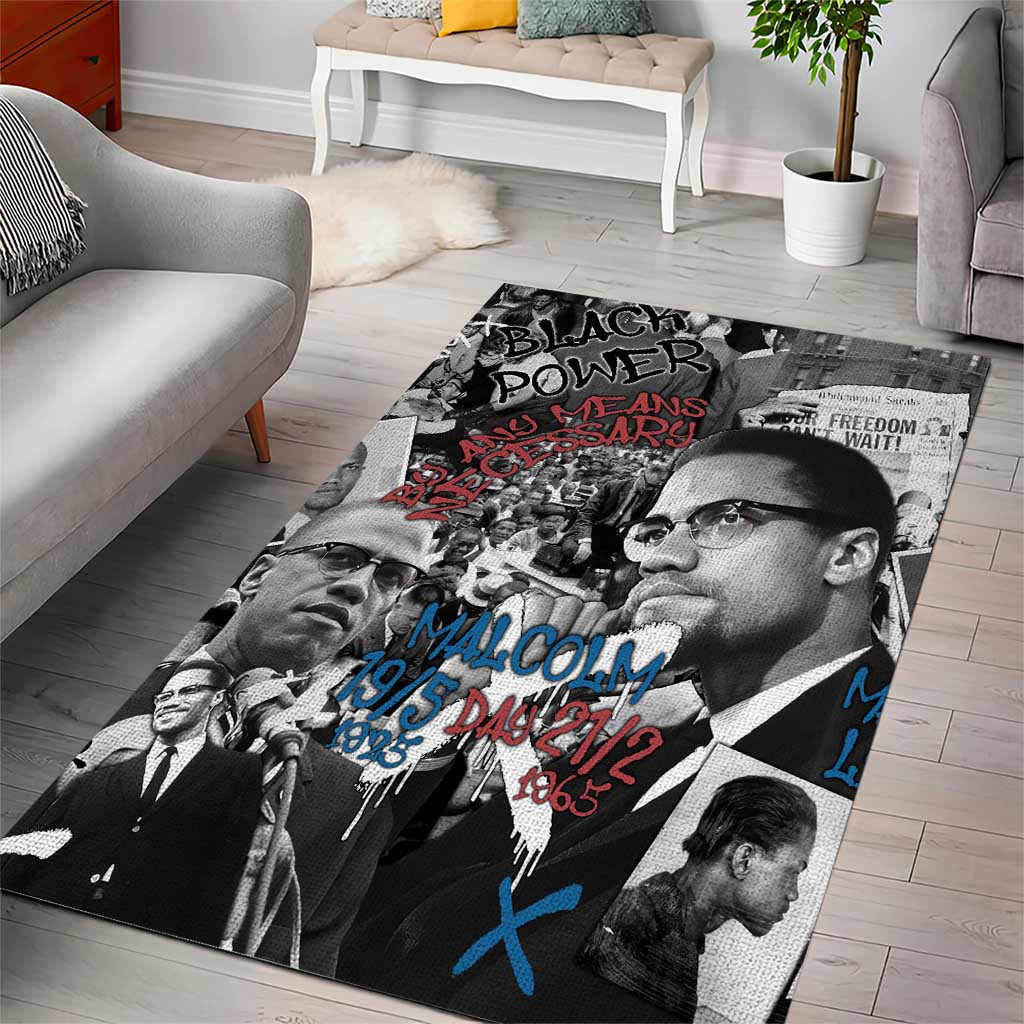 Afro Malcolm X Area Rug Quotes Dates and Black History Activist Theme TS04