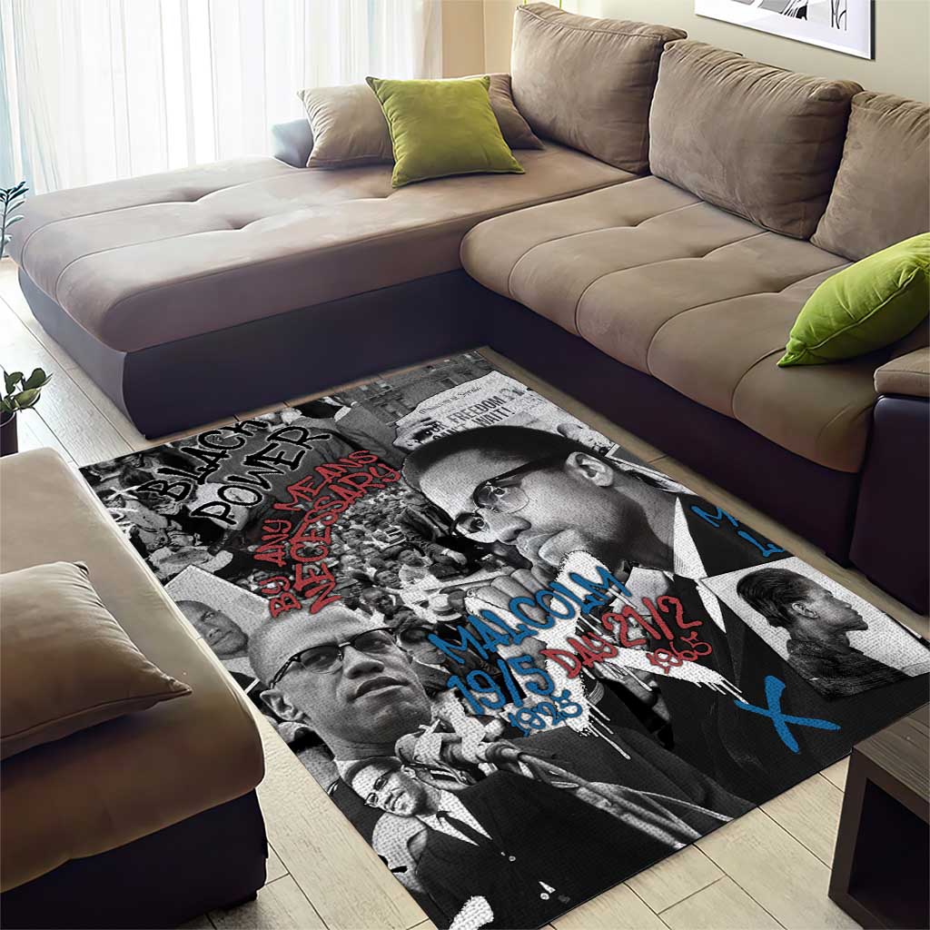 Afro Malcolm X Area Rug Quotes Dates and Black History Activist Theme TS04