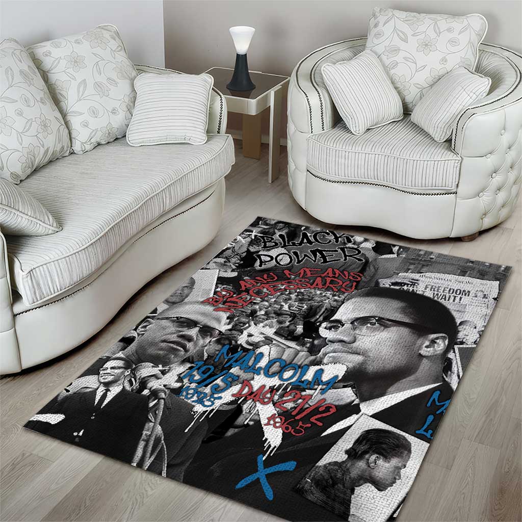 Afro Malcolm X Area Rug Quotes Dates and Black History Activist Theme TS04