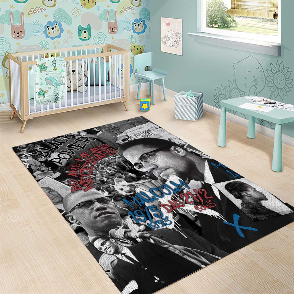 Afro Malcolm X Area Rug Quotes Dates and Black History Activist Theme TS04