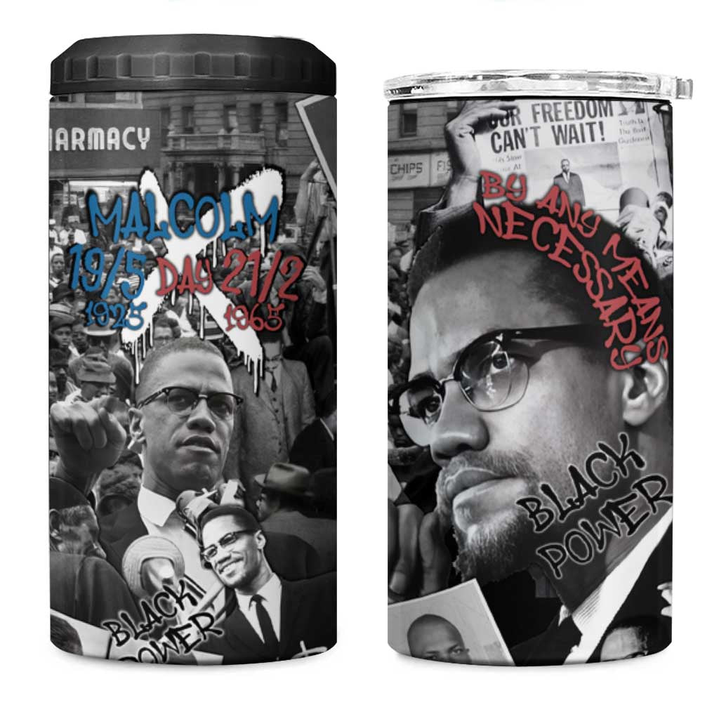 Afro Malcolm X 4 in 1 Can Cooler Tumbler Quotes Dates and Black History Activist Theme TS04