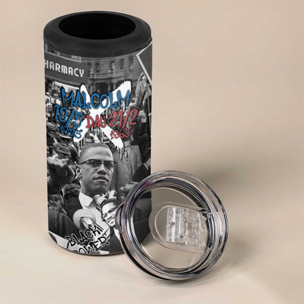 Afro Malcolm X 4 in 1 Can Cooler Tumbler Quotes Dates and Black History Activist Theme TS04