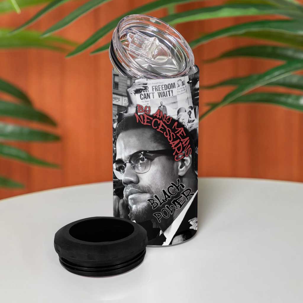 Afro Malcolm X 4 in 1 Can Cooler Tumbler Quotes Dates and Black History Activist Theme TS04