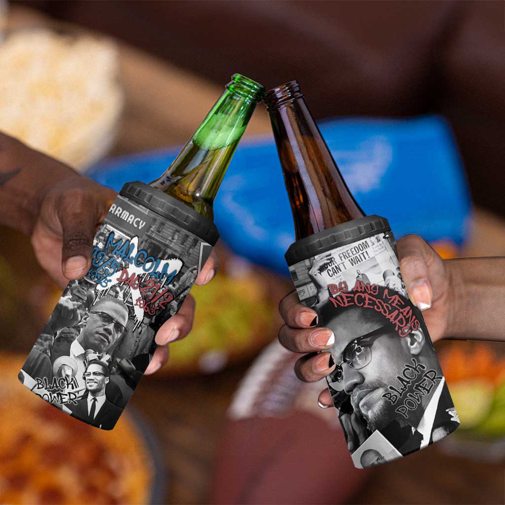 Afro Malcolm X 4 in 1 Can Cooler Tumbler Quotes Dates and Black History Activist Theme TS04