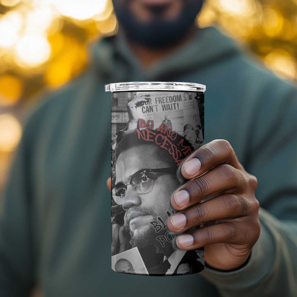 Afro Malcolm X 4 in 1 Can Cooler Tumbler Quotes Dates and Black History Activist Theme TS04