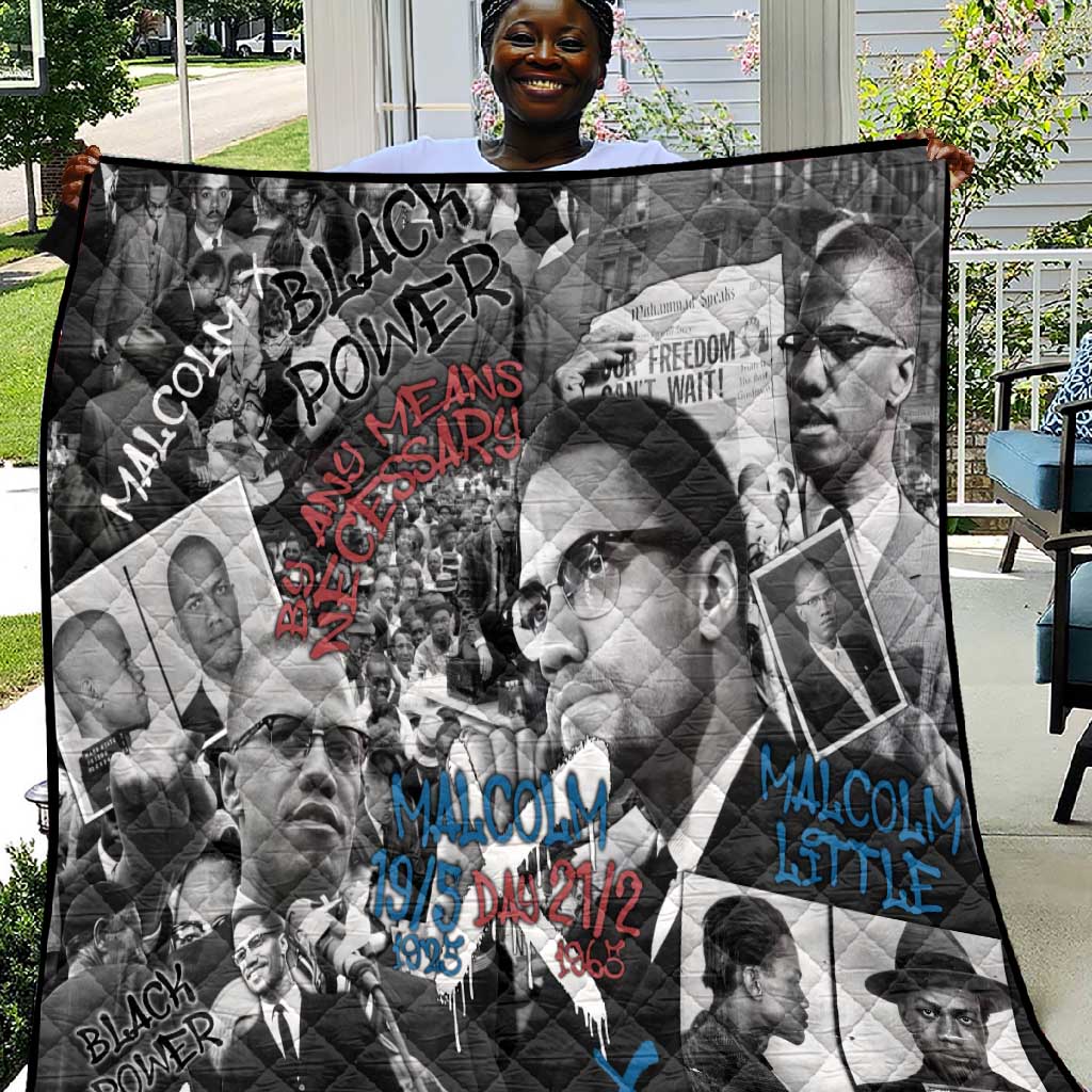 Afro Malcolm X Quilt Quotes Dates and Black History Activist Theme TS04