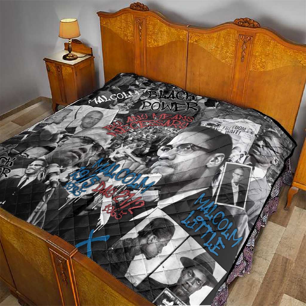 Afro Malcolm X Quilt Quotes Dates and Black History Activist Theme TS04