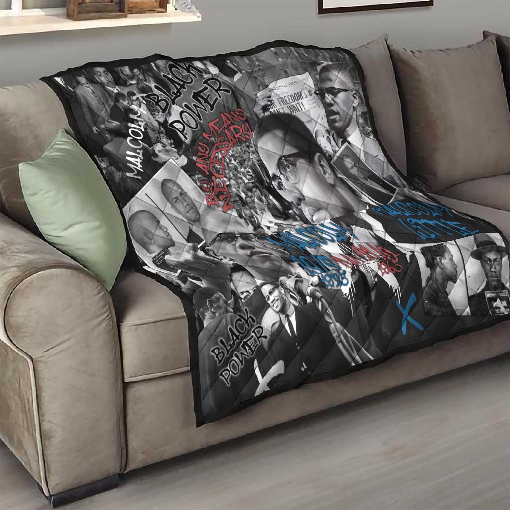 Afro Malcolm X Quilt Quotes Dates and Black History Activist Theme TS04