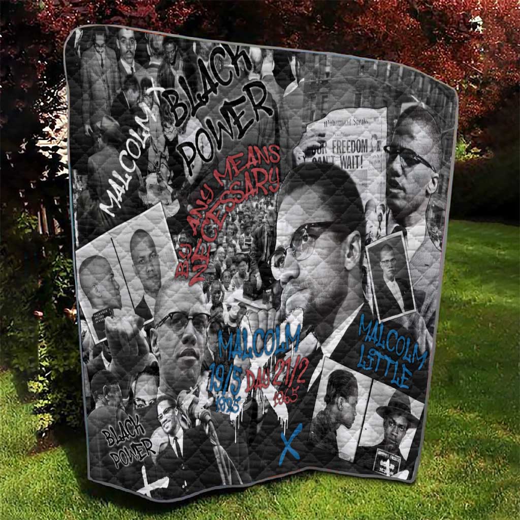 Afro Malcolm X Quilt Quotes Dates and Black History Activist Theme TS04