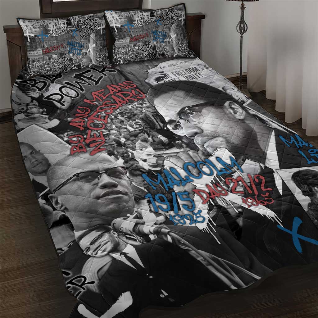 Afro Malcolm X Quilt Bed Set Quotes Dates and Black History Activist Theme TS04