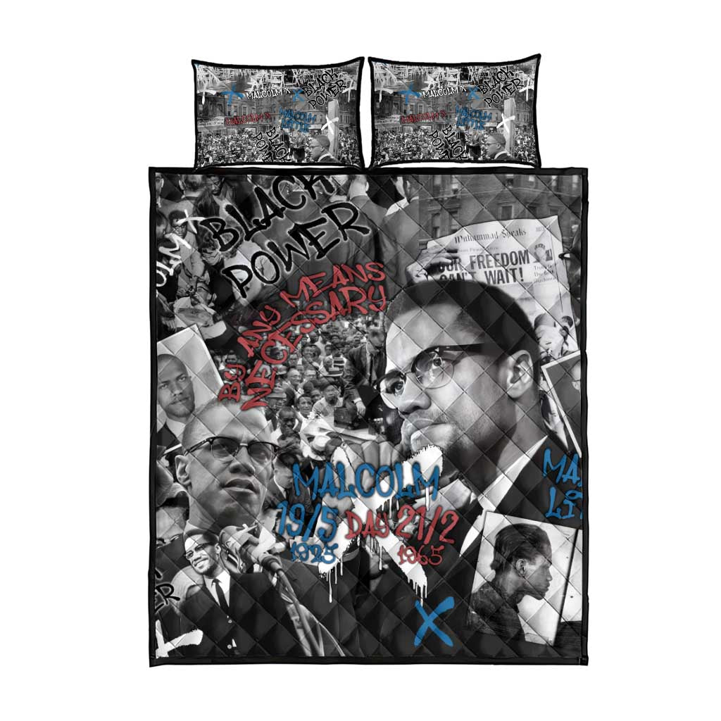 Afro Malcolm X Quilt Bed Set Quotes Dates and Black History Activist Theme TS04