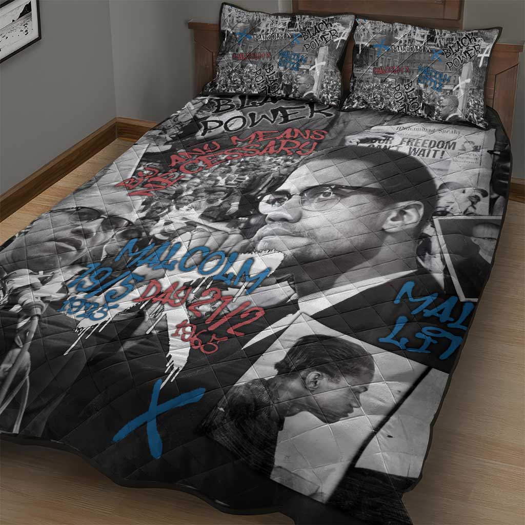 Afro Malcolm X Quilt Bed Set Quotes Dates and Black History Activist Theme TS04