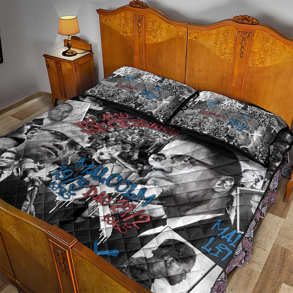 Afro Malcolm X Quilt Bed Set Quotes Dates and Black History Activist Theme TS04
