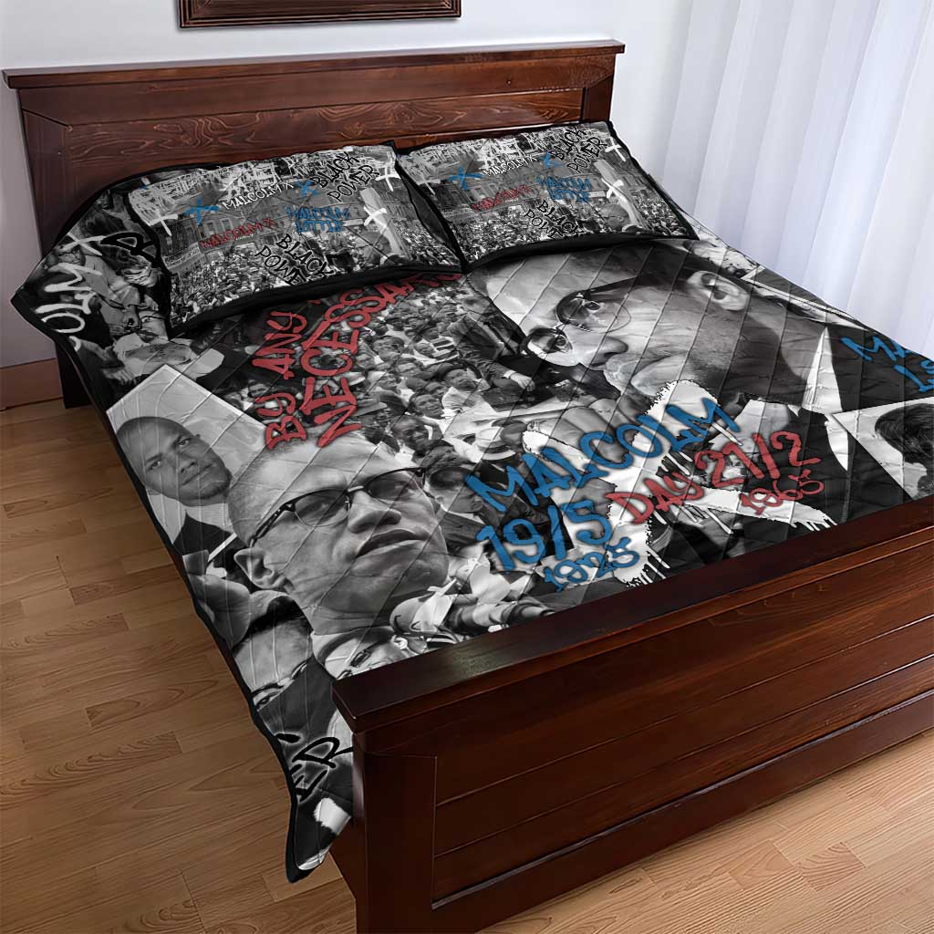 Afro Malcolm X Quilt Bed Set Quotes Dates and Black History Activist Theme TS04