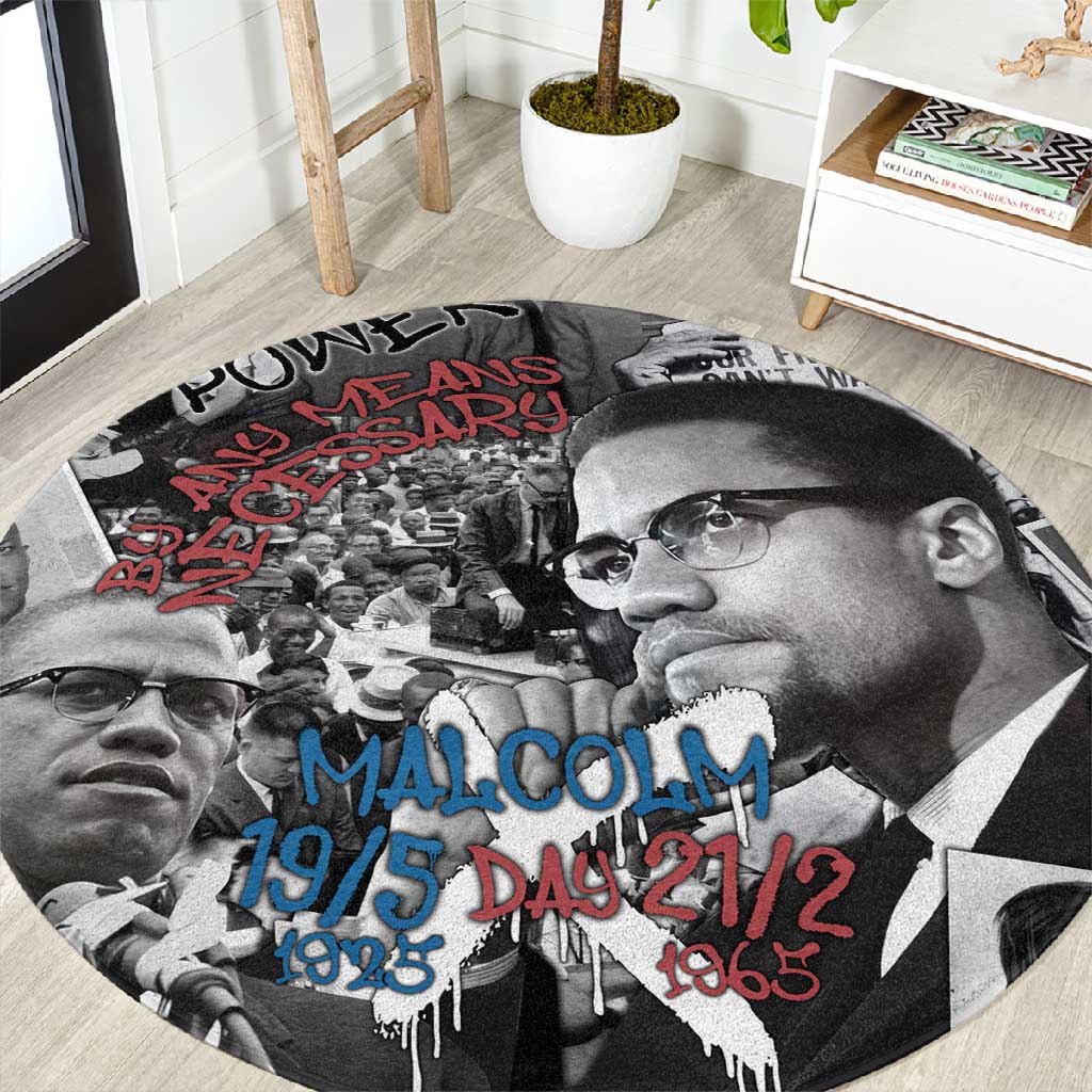 Afro Malcolm X Round Carpet Quotes Dates and Black History Activist Theme TS04