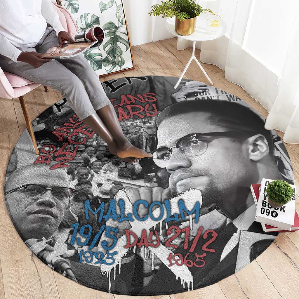 Afro Malcolm X Round Carpet Quotes Dates and Black History Activist Theme TS04