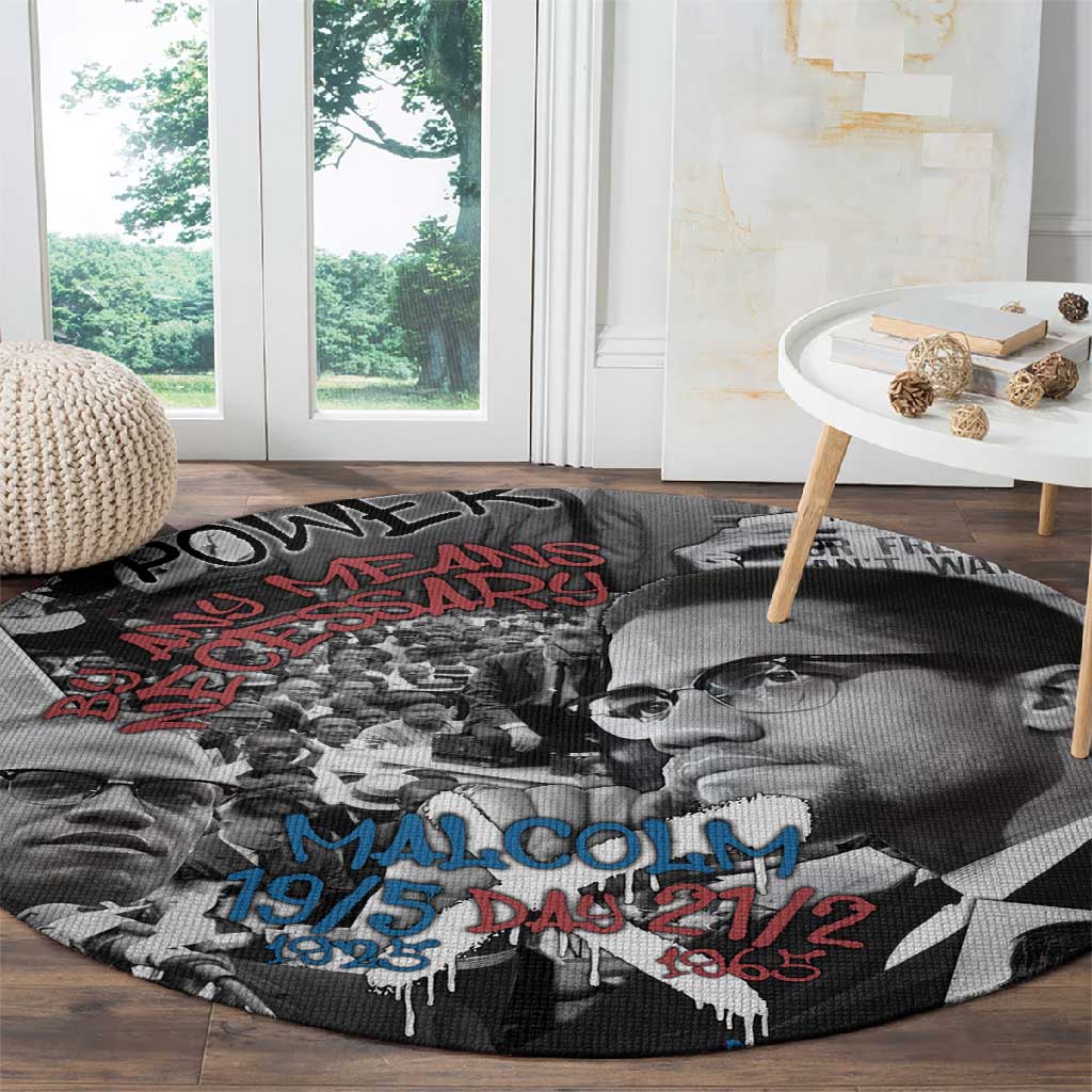 Afro Malcolm X Round Carpet Quotes Dates and Black History Activist Theme TS04