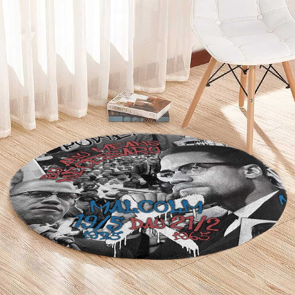 Afro Malcolm X Round Carpet Quotes Dates and Black History Activist Theme TS04