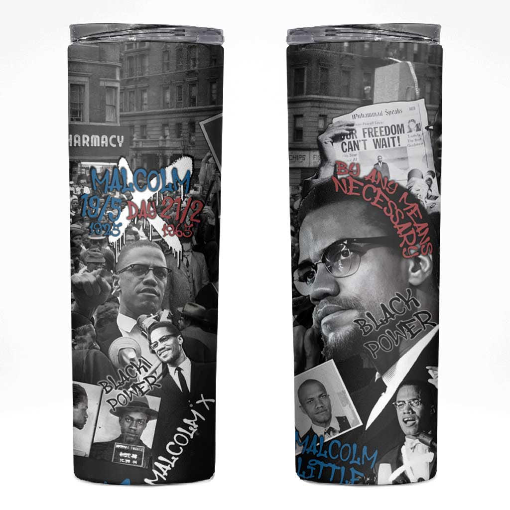 Afro Malcolm X Skinny Tumbler Quotes Dates and Black History Activist Theme TS04