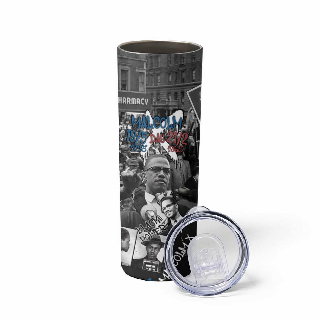 Afro Malcolm X Skinny Tumbler Quotes Dates and Black History Activist Theme TS04