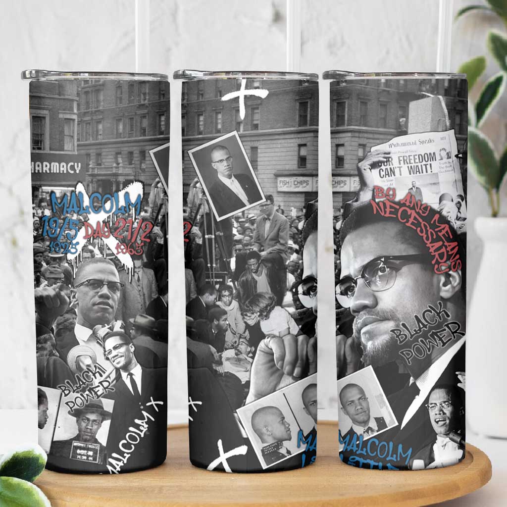 Afro Malcolm X Skinny Tumbler Quotes Dates and Black History Activist Theme TS04