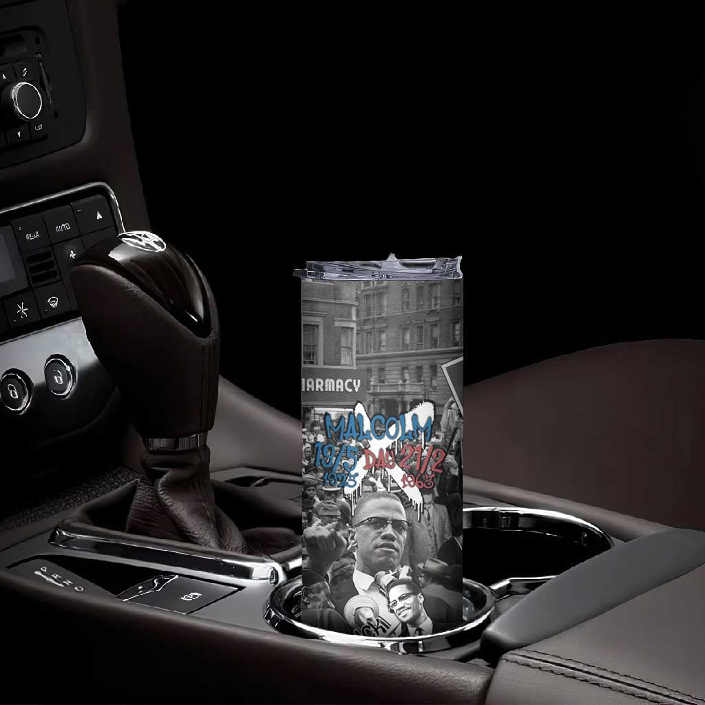 Afro Malcolm X Skinny Tumbler Quotes Dates and Black History Activist Theme TS04