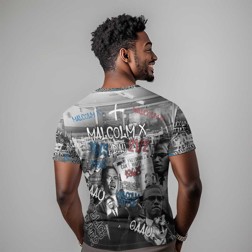 Afro Malcolm X T shirt Quotes Dates and Black History Activist Theme TS04