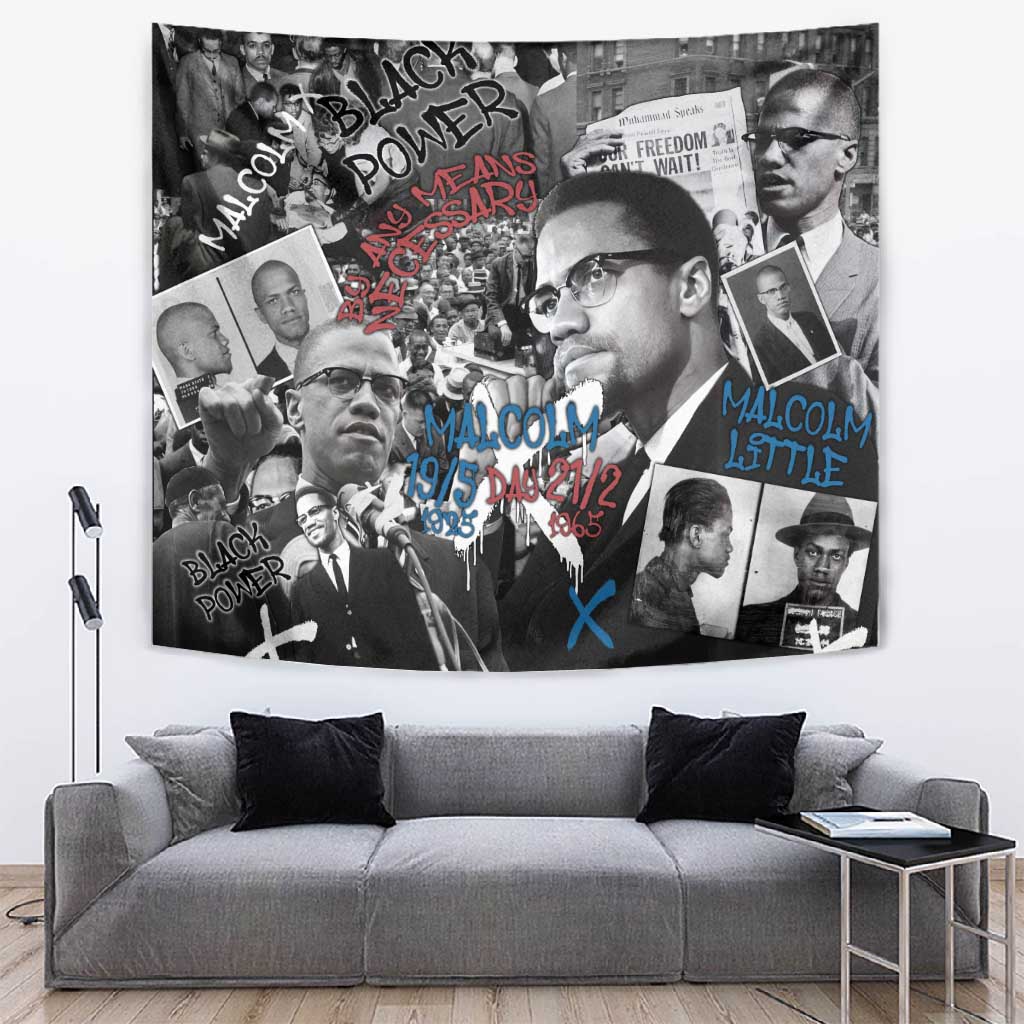 Afro Malcolm X Tapestry Quotes Dates and Black History Activist Theme TS04