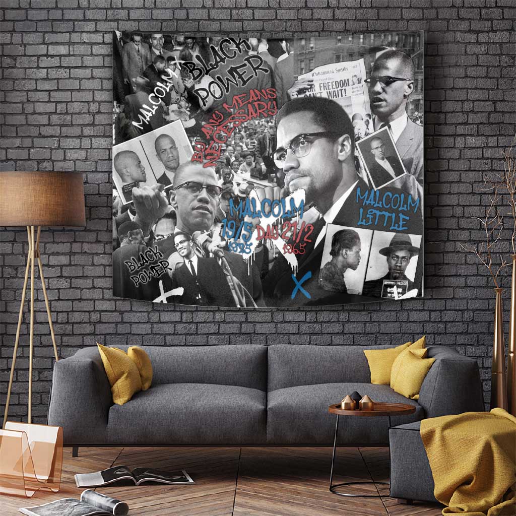 Afro Malcolm X Tapestry Quotes Dates and Black History Activist Theme TS04