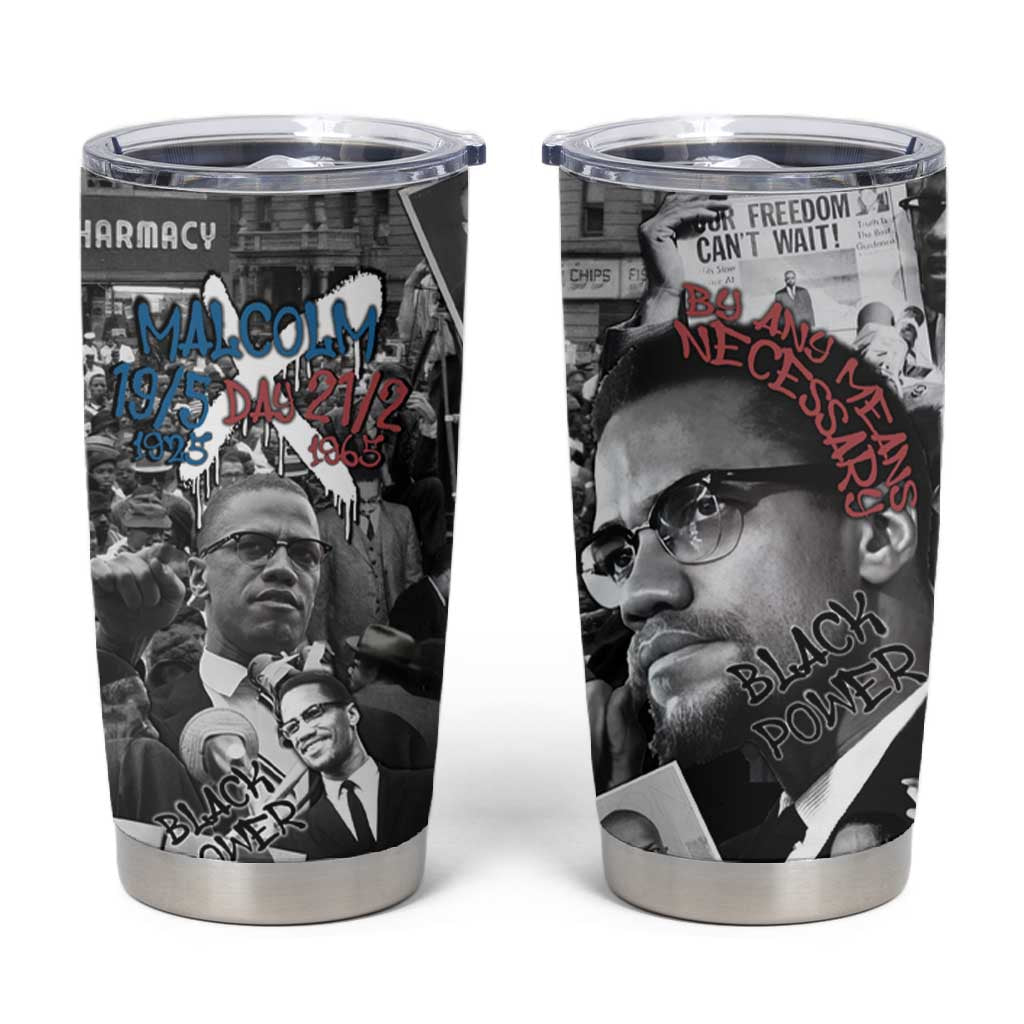 Afro Malcolm X Tumbler Cup Quotes Dates and Black History Activist Theme TS04