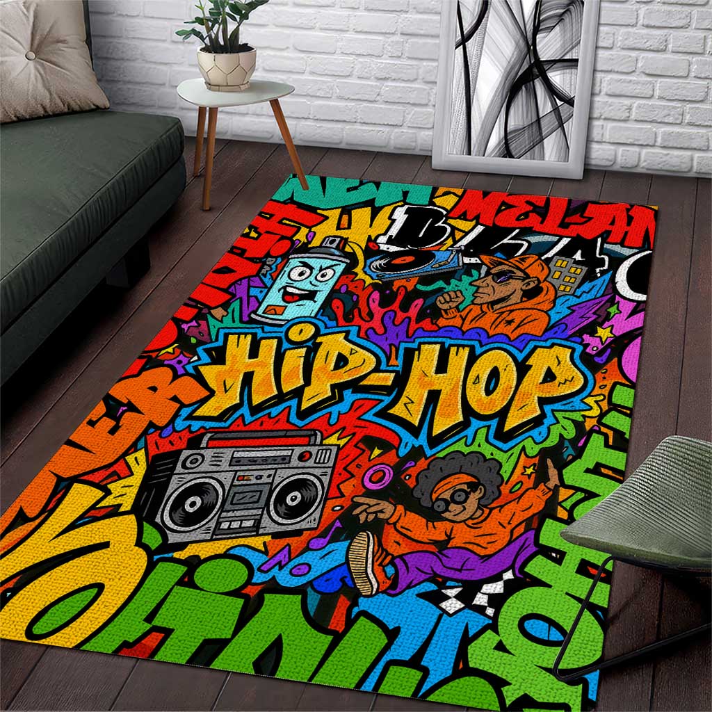 Hip Hop Graffiti African Area Rug Black Melanin Text and Urban Street Art TS04