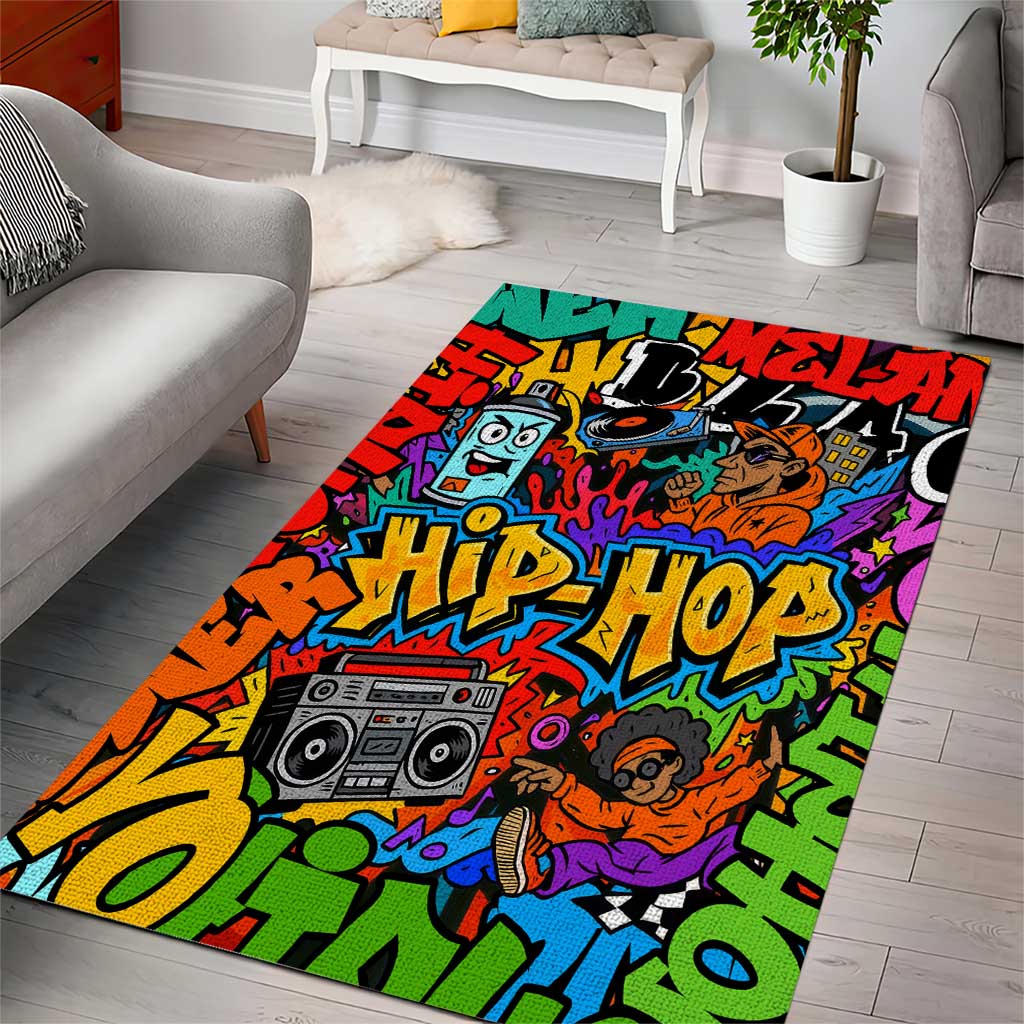 Hip Hop Graffiti African Area Rug Black Melanin Text and Urban Street Art TS04