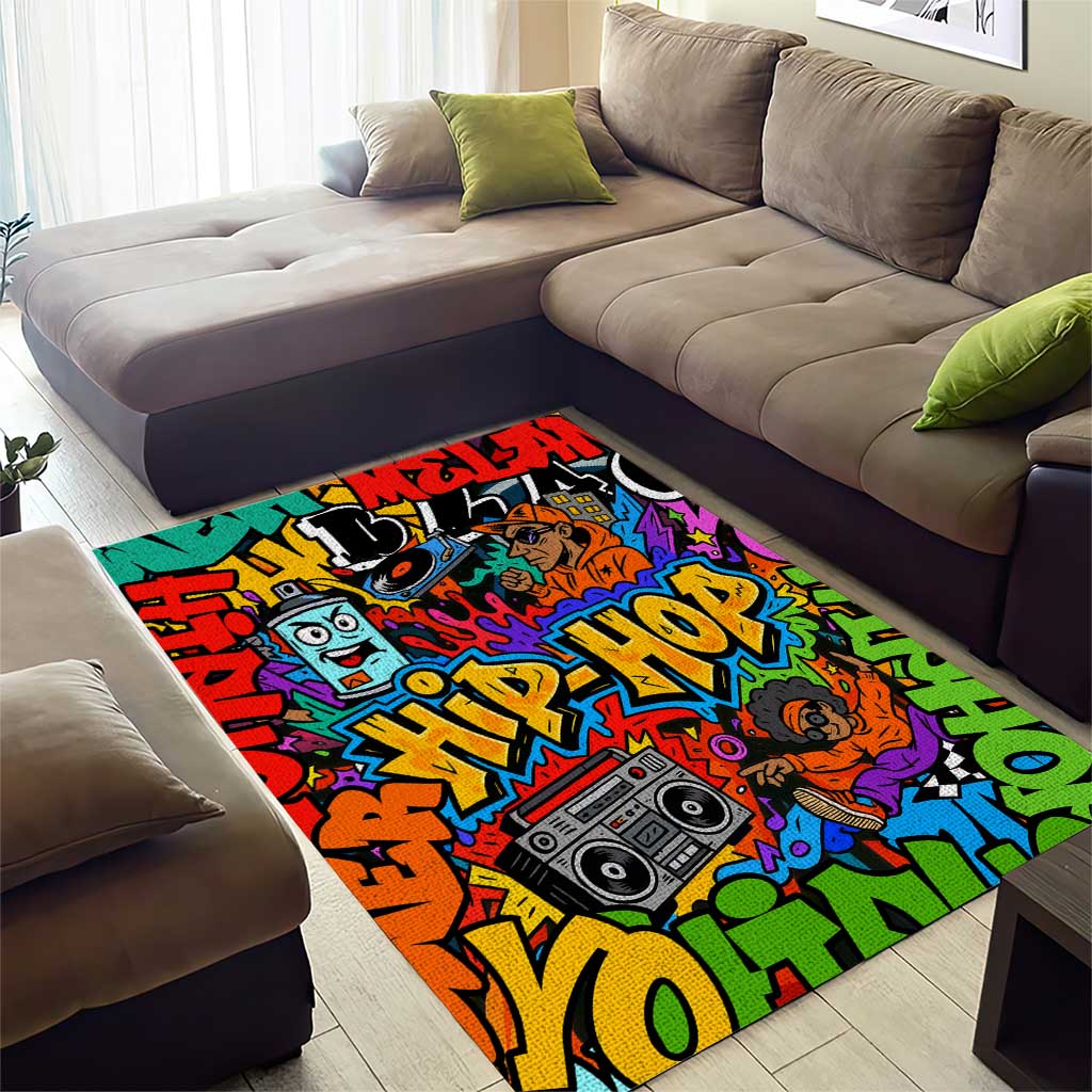 Hip Hop Graffiti African Area Rug Black Melanin Text and Urban Street Art TS04