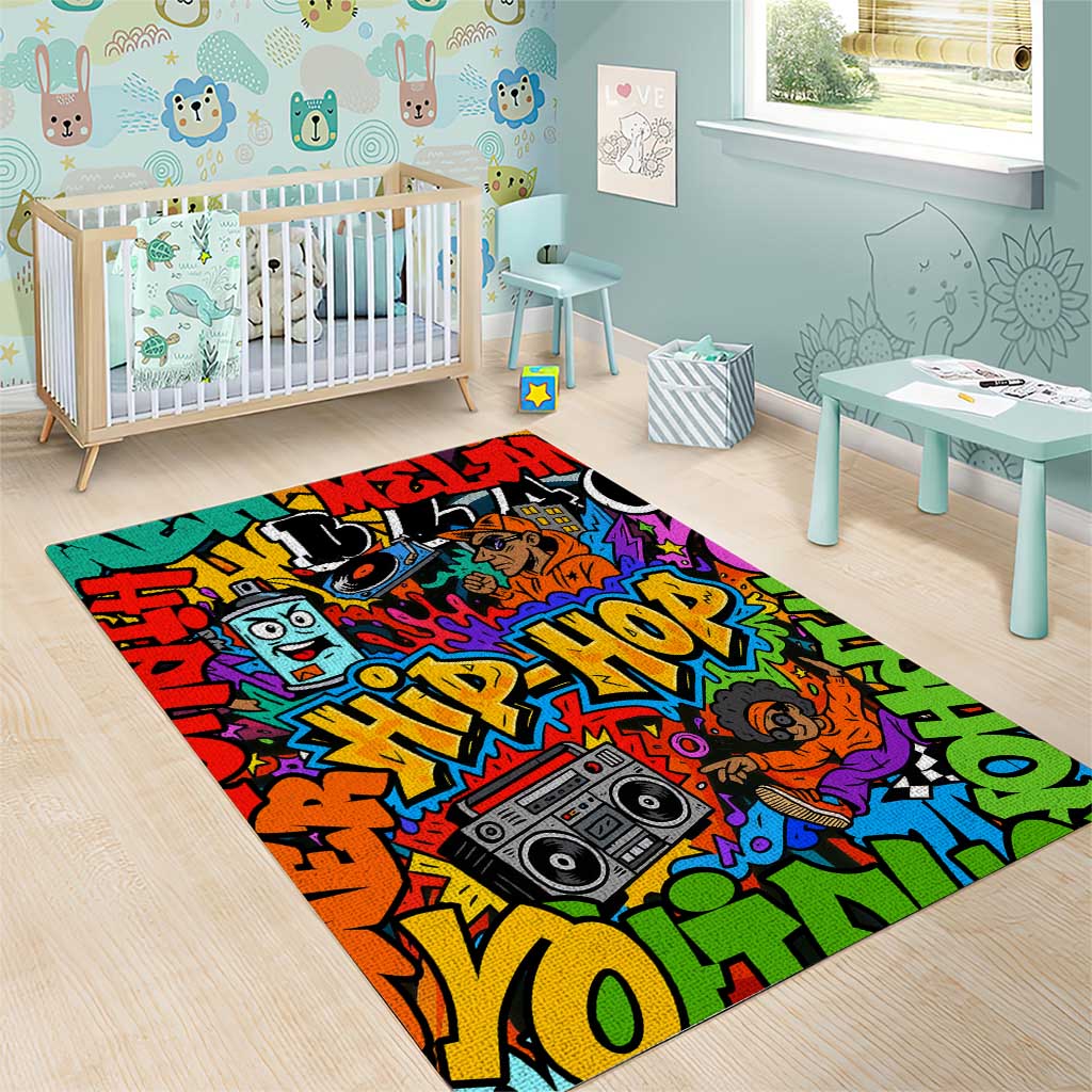 Hip Hop Graffiti African Area Rug Black Melanin Text and Urban Street Art TS04