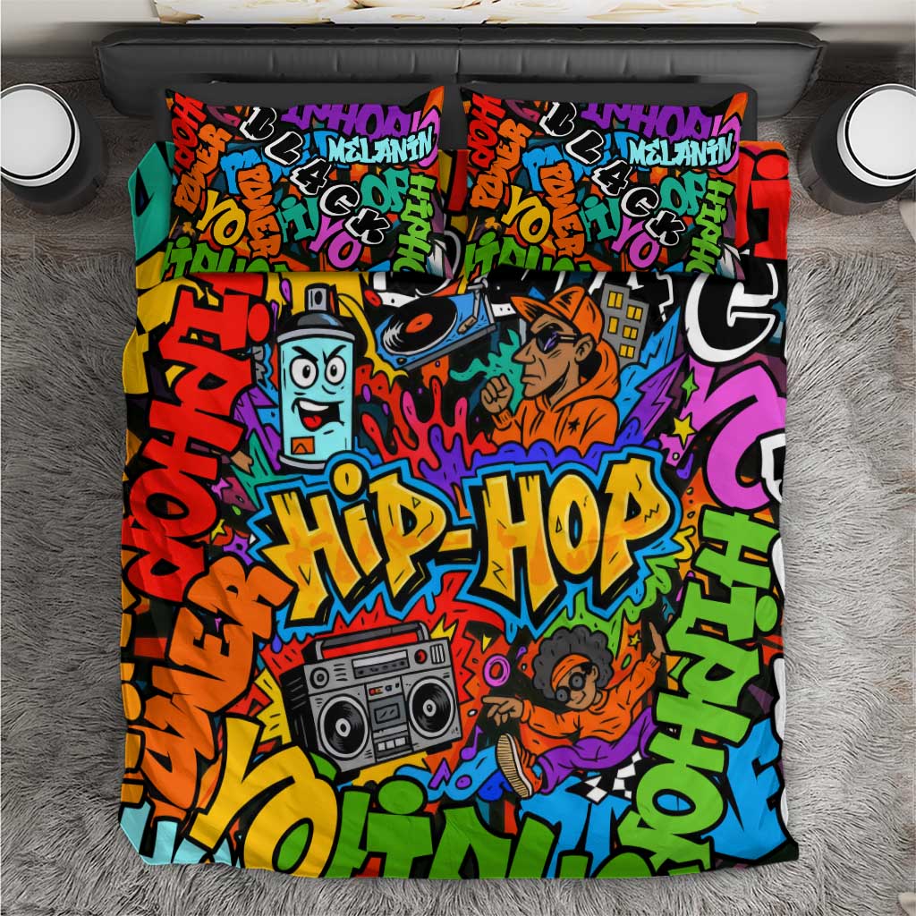 Hip Hop Graffiti African Bedding Set Black Melanin Text and Urban Street Art TS04