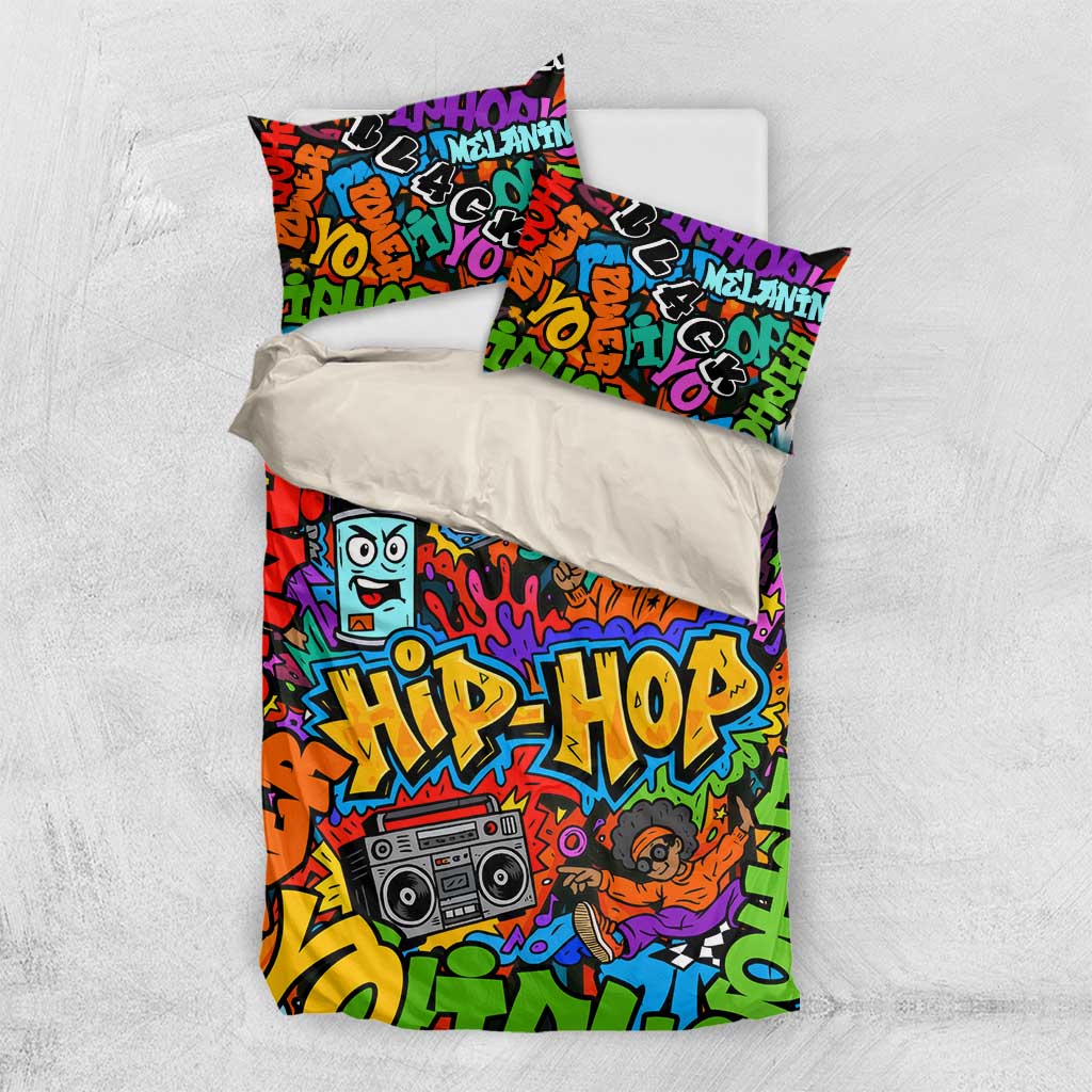 Hip Hop Graffiti African Bedding Set Black Melanin Text and Urban Street Art TS04
