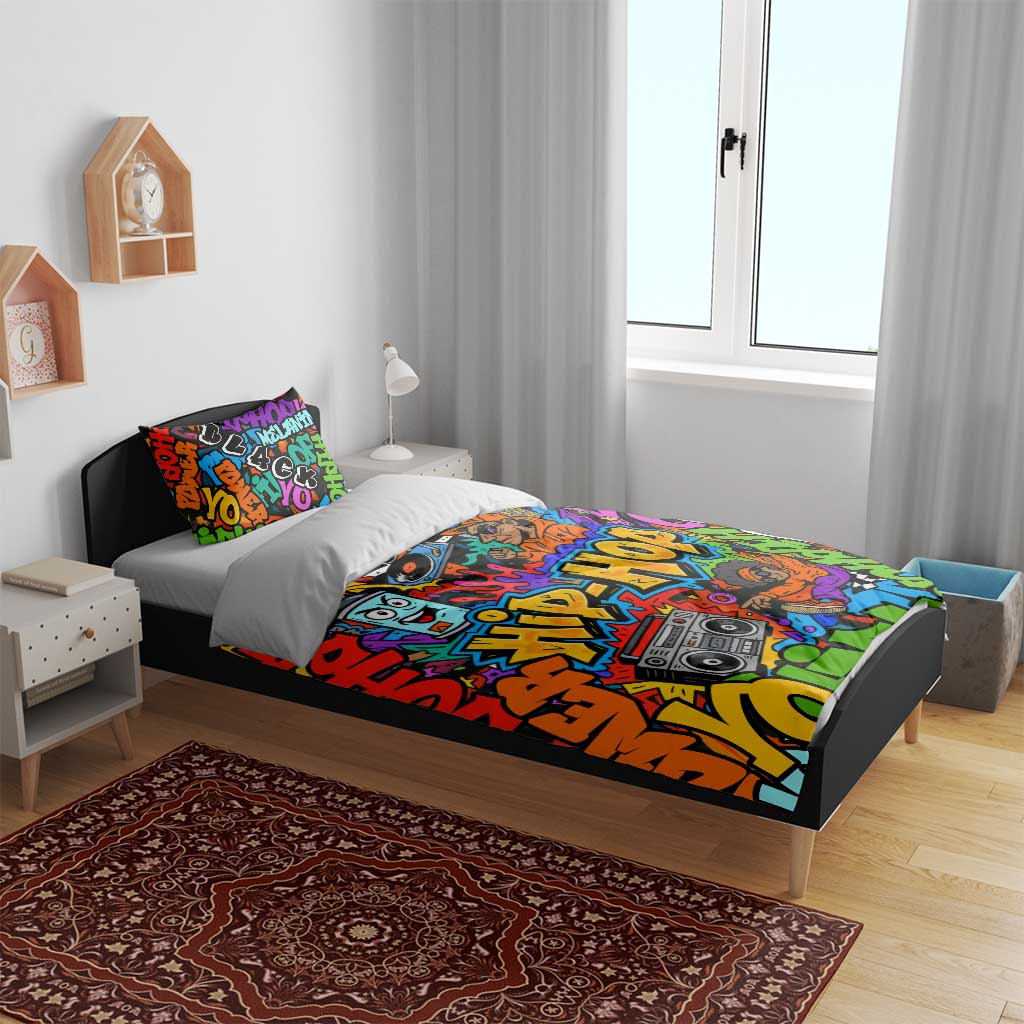 Hip Hop Graffiti African Bedding Set Black Melanin Text and Urban Street Art TS04
