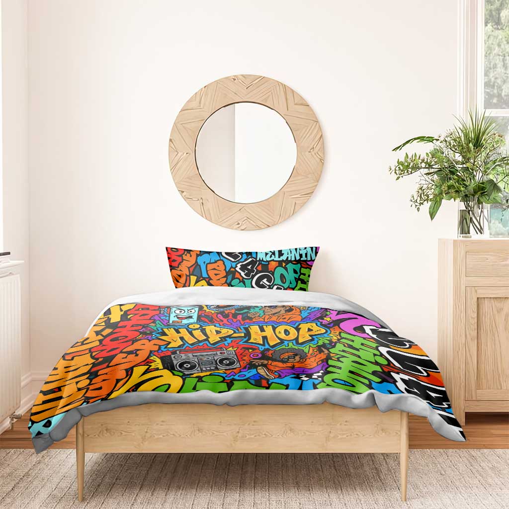 Hip Hop Graffiti African Bedding Set Black Melanin Text and Urban Street Art TS04