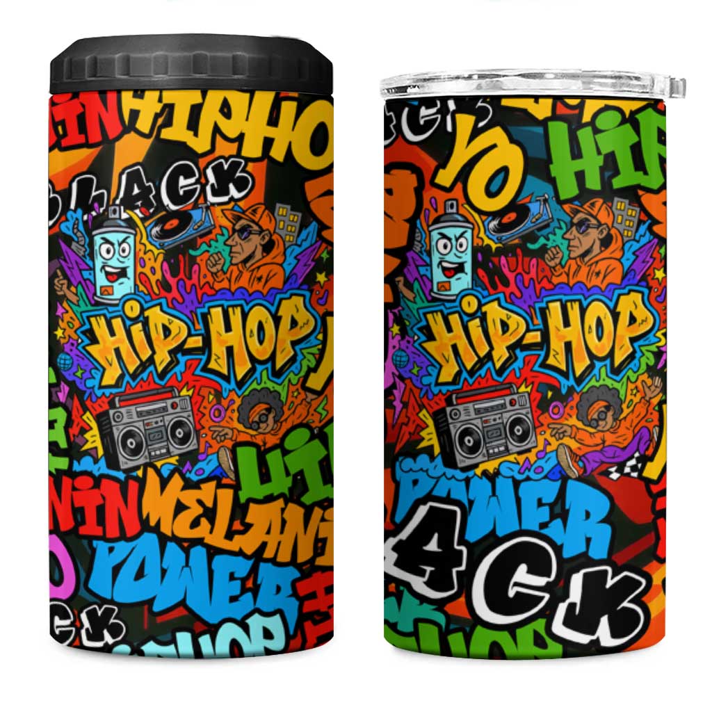 Hip Hop Graffiti African 4 in 1 Can Cooler Tumbler Black Melanin Text and Urban Street Art TS04