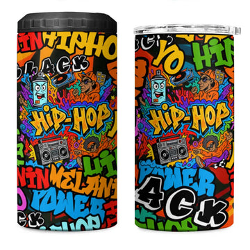 Hip Hop Graffiti African 4 in 1 Can Cooler Tumbler Black Melanin Text and Urban Street Art TS04