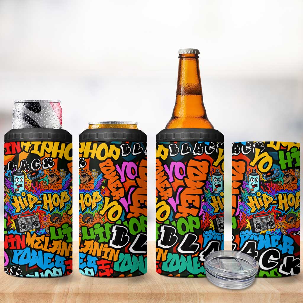 Hip Hop Graffiti African 4 in 1 Can Cooler Tumbler Black Melanin Text and Urban Street Art TS04