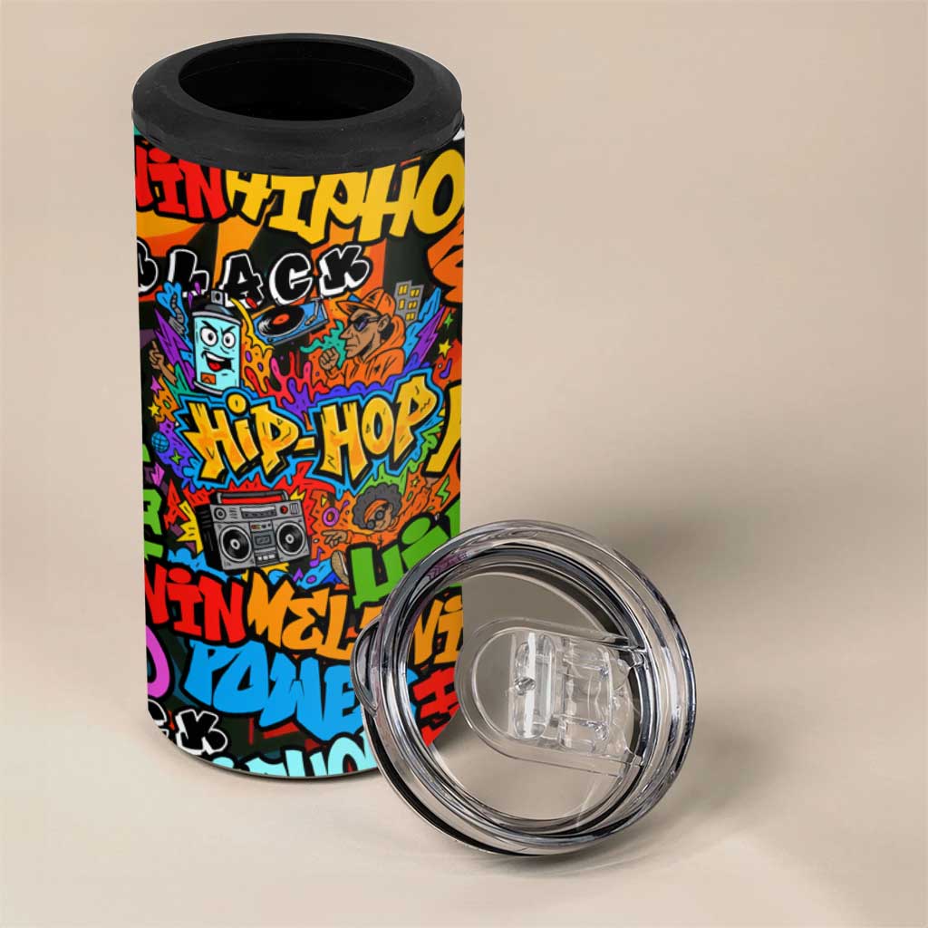 Hip Hop Graffiti African 4 in 1 Can Cooler Tumbler Black Melanin Text and Urban Street Art TS04