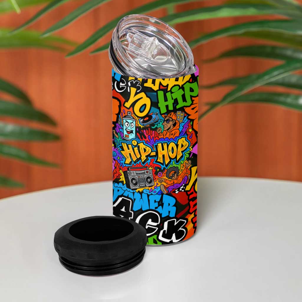 Hip Hop Graffiti African 4 in 1 Can Cooler Tumbler Black Melanin Text and Urban Street Art TS04
