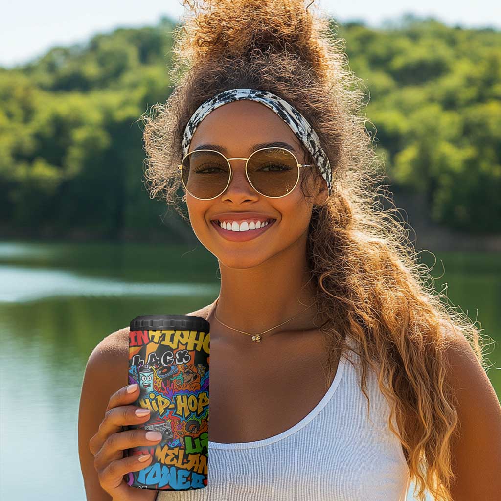 Hip Hop Graffiti African 4 in 1 Can Cooler Tumbler Black Melanin Text and Urban Street Art TS04