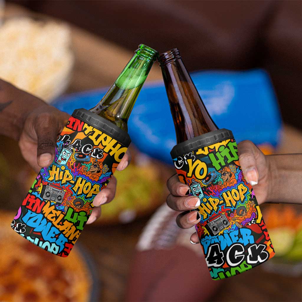 Hip Hop Graffiti African 4 in 1 Can Cooler Tumbler Black Melanin Text and Urban Street Art TS04