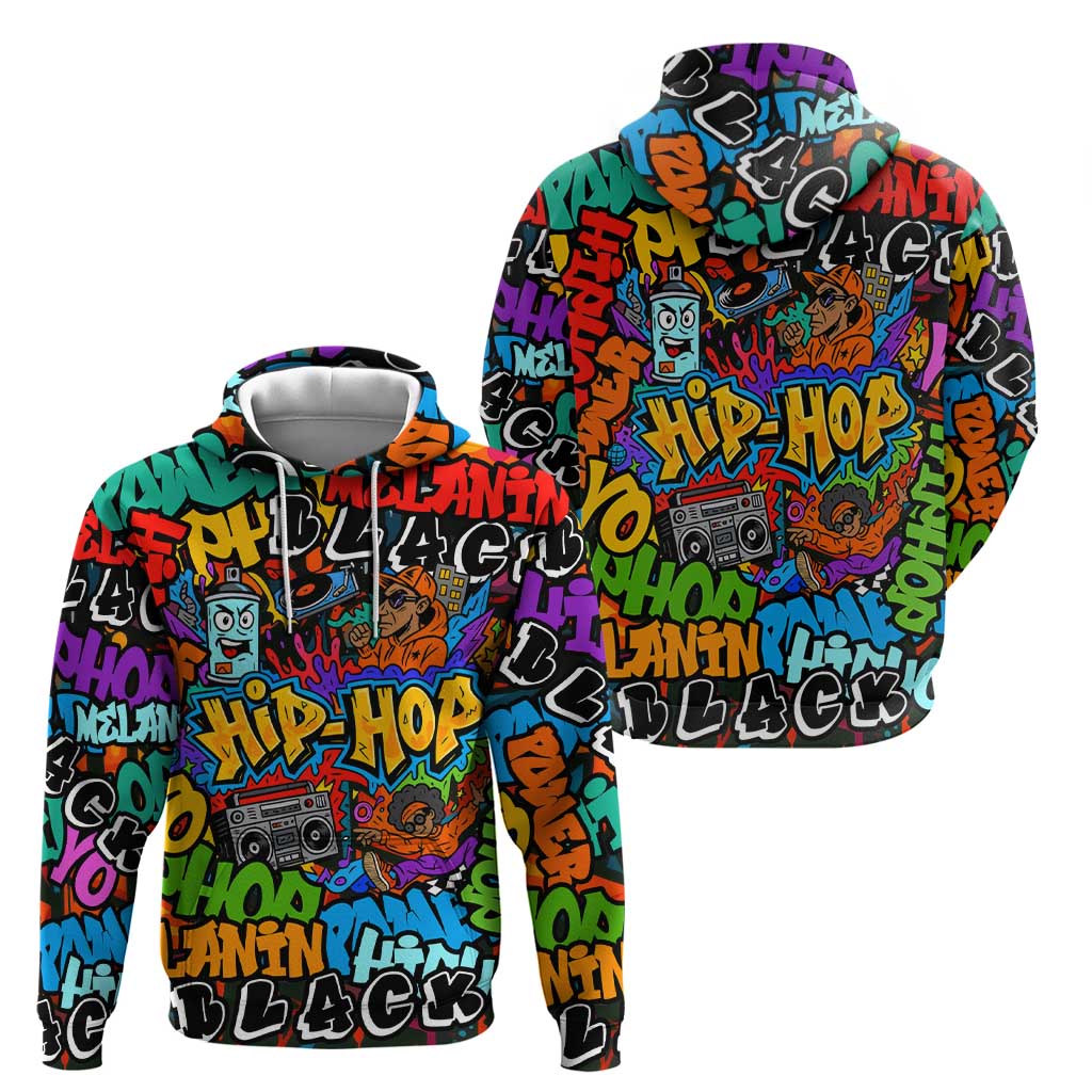 Hip Hop Graffiti Style Hoodie Black Melanin Text and Urban Street Art Design TS04