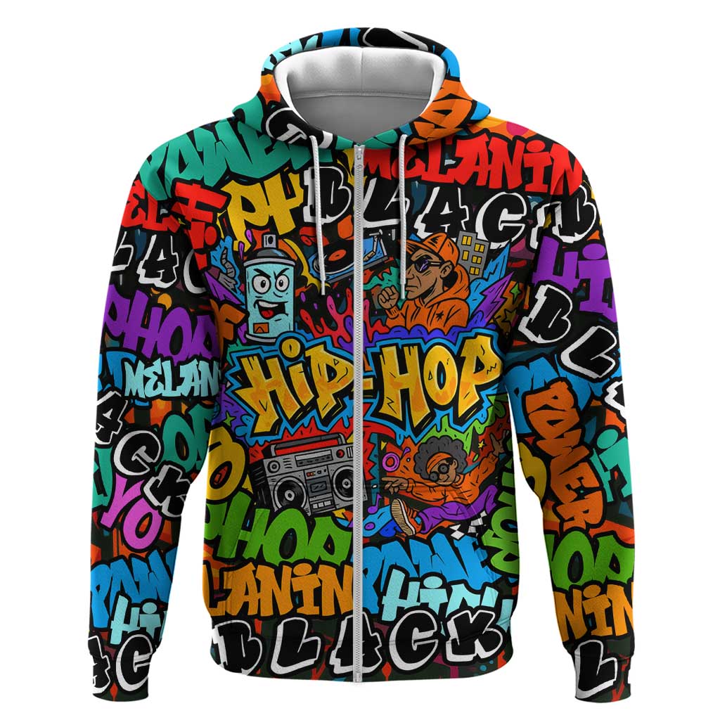 Hip Hop Graffiti Style Hoodie Black Melanin Text and Urban Street Art Design TS04