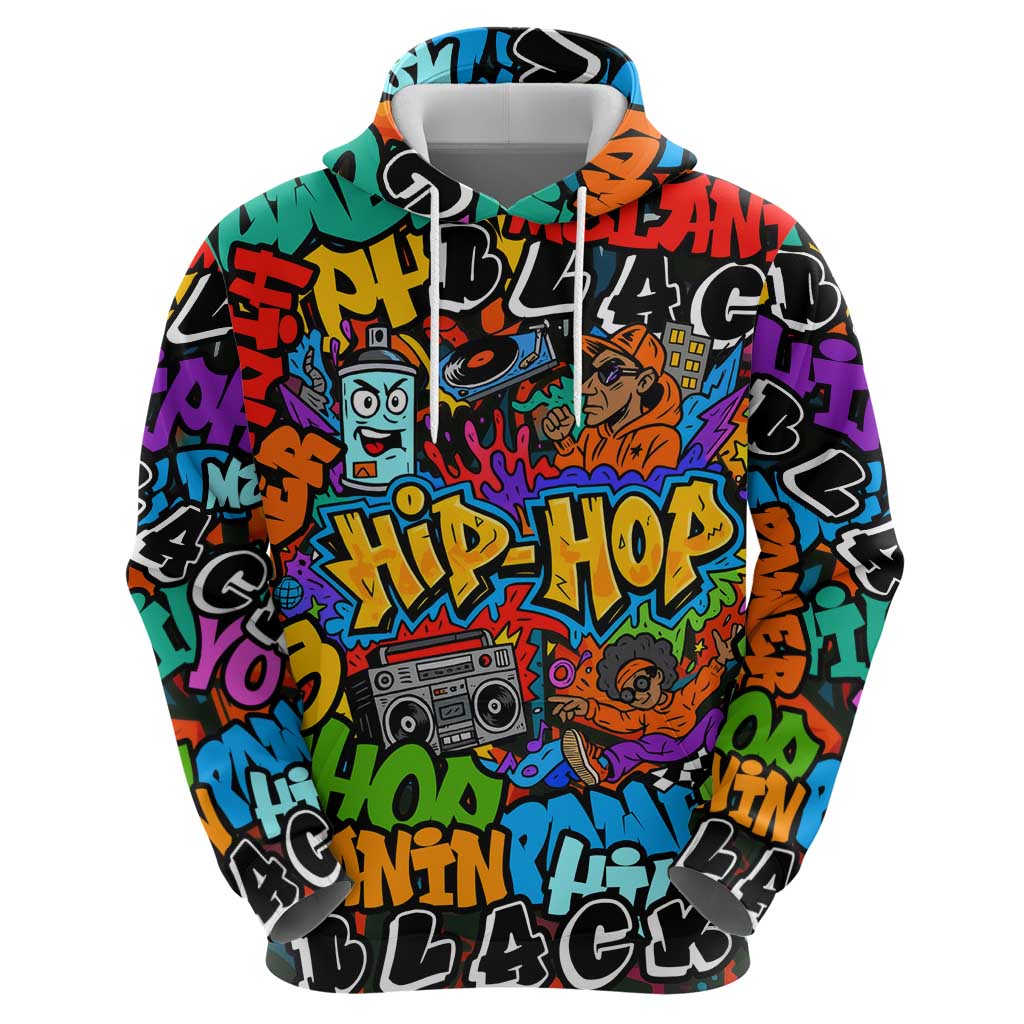 Hip Hop Graffiti Style Hoodie Black Melanin Text and Urban Street Art Design TS04
