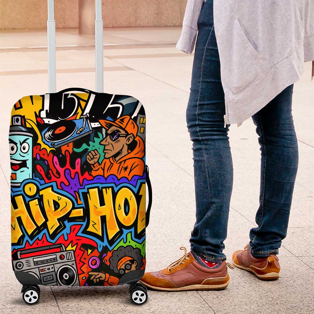 Hip Hop Graffiti Style Luggage Cover Black Melanin Text and Urban Street Art Design TS04